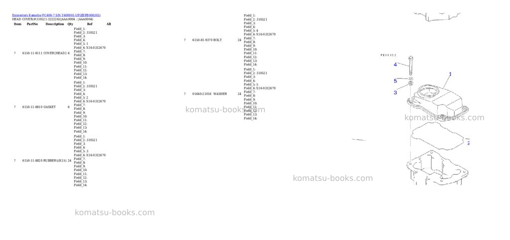 Komatsu PC400-7 S/N Y400001-UP Parts catalog cover Page 3 Komatsu PC400-7 S/N Y400001-UP Parts catalog cover Page 3