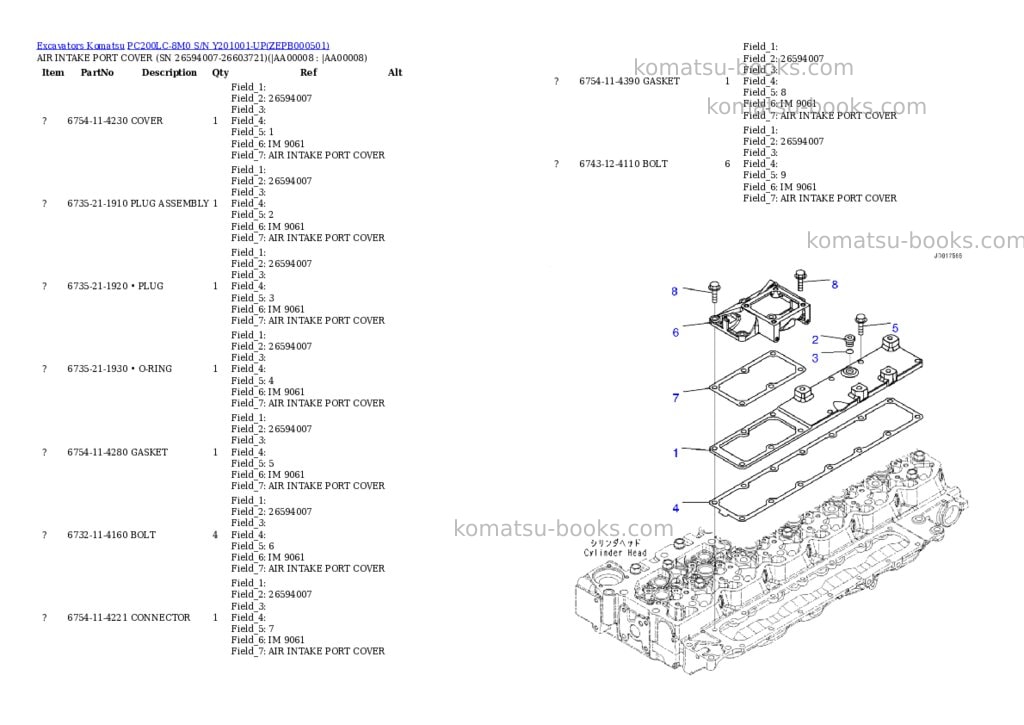 Komatsu PC200LC-8M0 S/N Y201001-UP Parts catalog cover Page 7 Komatsu PC200LC-8M0 S/N Y201001-UP Parts catalog cover Page 7