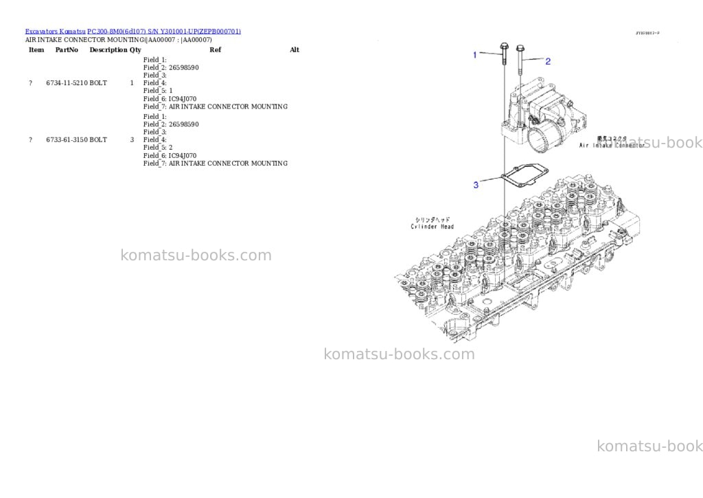 Komatsu PC300-8M0(6d107) S/N Y301001-UP Parts catalog cover Page 5