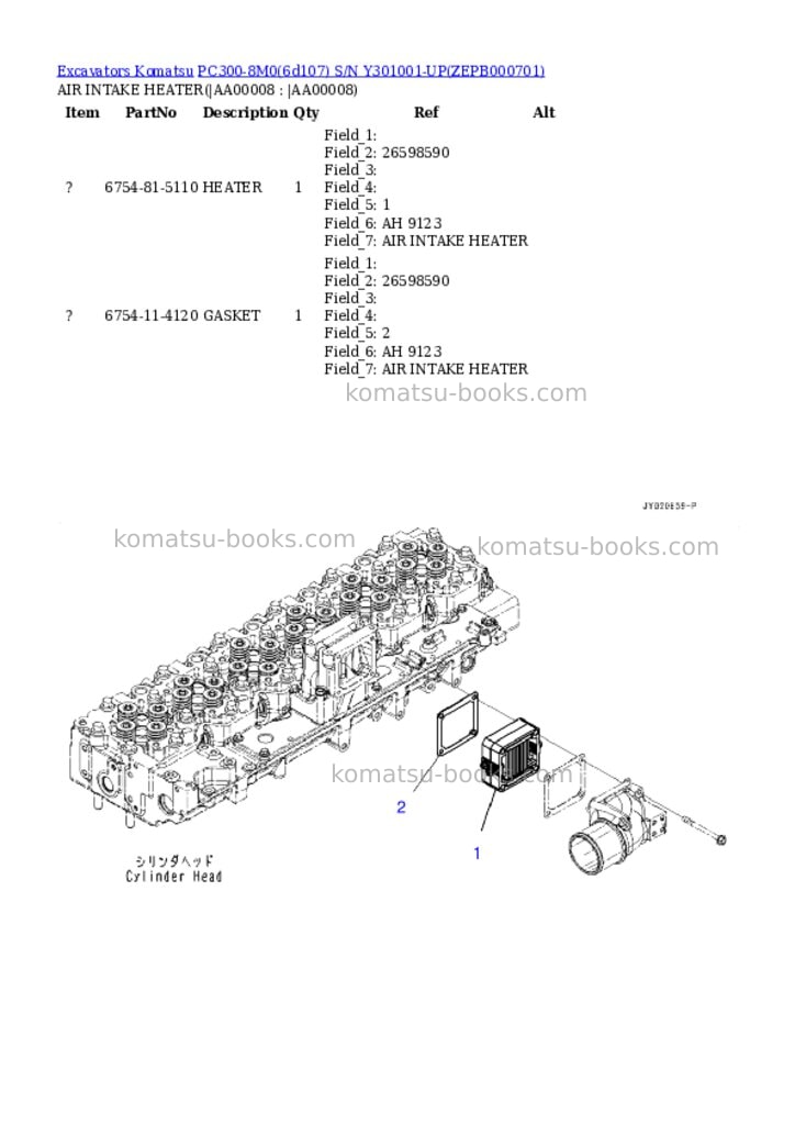 Komatsu PC300-8M0(6d107) S/N Y301001-UP Parts catalog cover Page 6