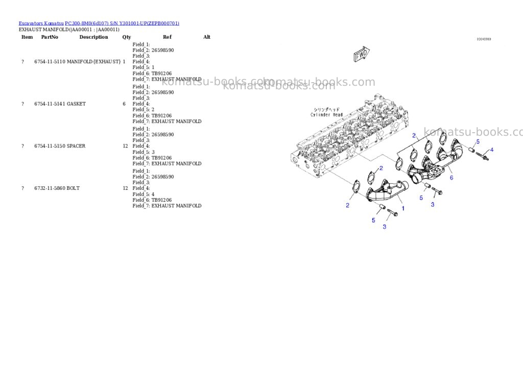 Komatsu PC300-8M0(6d107) S/N Y301001-UP Parts catalog cover Page 9