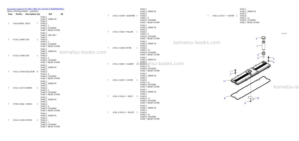 Komatsu PC300LC-8M0 S/N Y301001-UP Parts catalog cover Komatsu PC300LC-8M0 S/N Y301001-UP Parts catalog cover