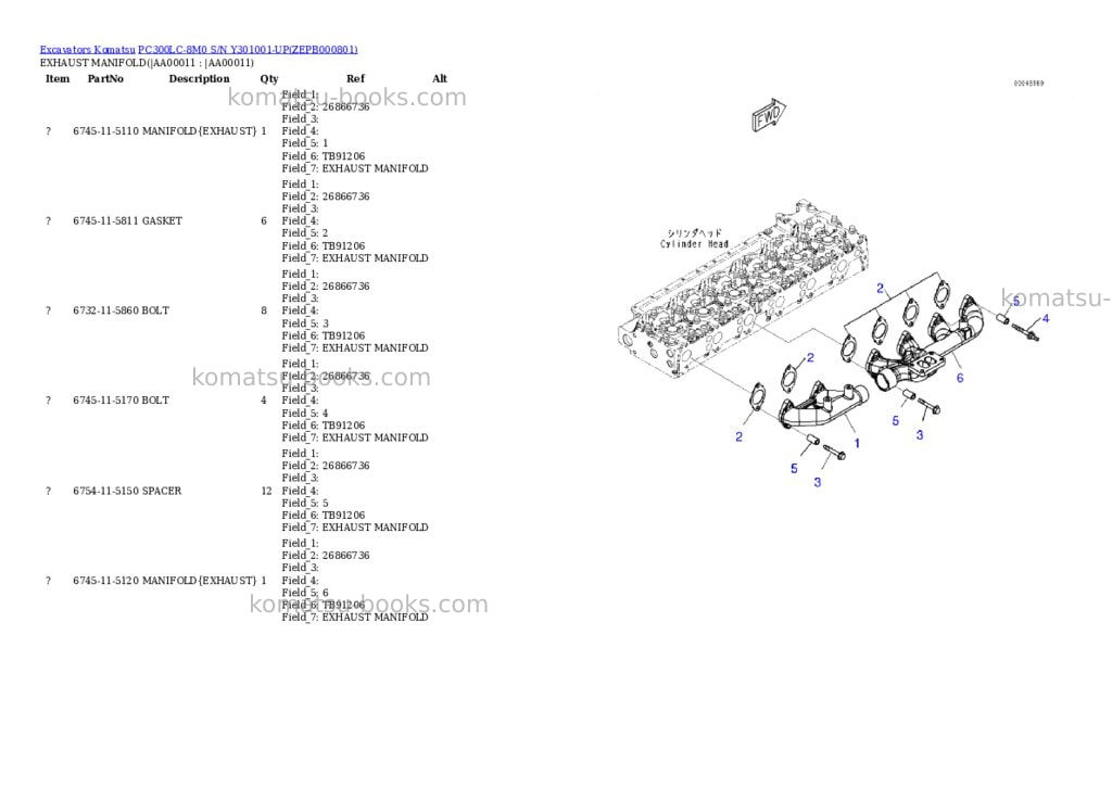 Komatsu PC300LC-8M0 S/N Y301001-UP Parts catalog cover Page 10 Komatsu PC300LC-8M0 S/N Y301001-UP Parts catalog cover Page 10