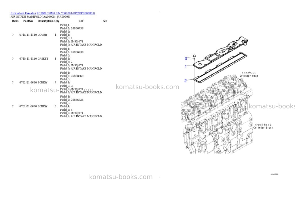 Komatsu PC300LC-8M0 S/N Y301001-UP Parts catalog cover Page 4 Komatsu PC300LC-8M0 S/N Y301001-UP Parts catalog cover Page 4