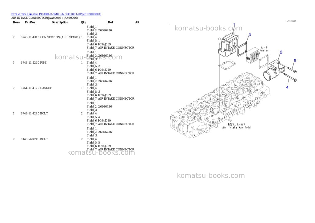Komatsu PC300LC-8M0 S/N Y301001-UP Parts catalog cover Page 5 Komatsu PC300LC-8M0 S/N Y301001-UP Parts catalog cover Page 5