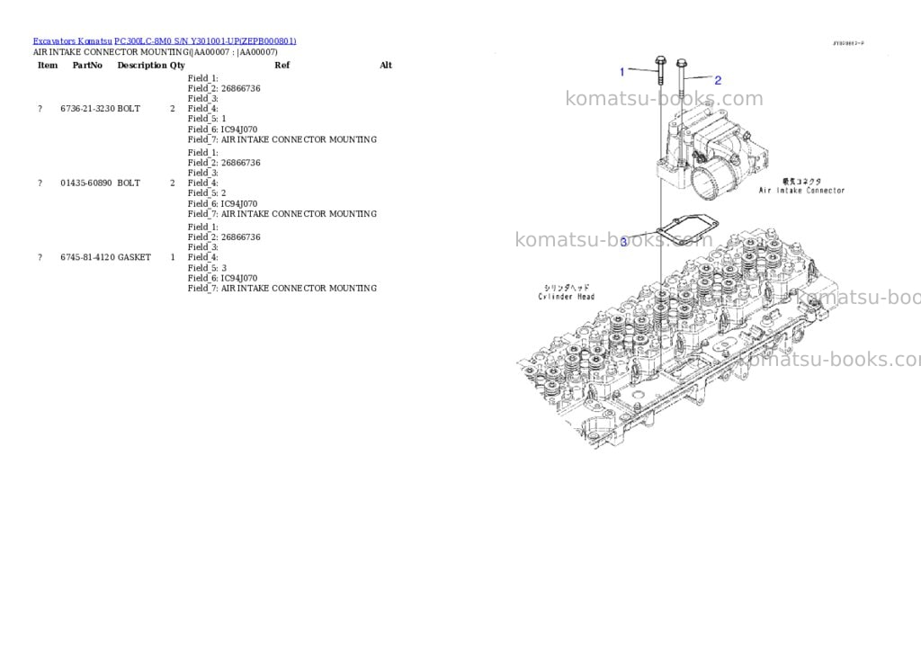 Komatsu PC300LC-8M0 S/N Y301001-UP Parts catalog cover Page 6 Komatsu PC300LC-8M0 S/N Y301001-UP Parts catalog cover Page 6