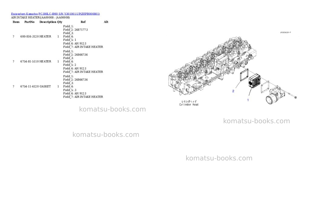 Komatsu PC300LC-8M0 S/N Y301001-UP Parts catalog cover Page 7 Komatsu PC300LC-8M0 S/N Y301001-UP Parts catalog cover Page 7