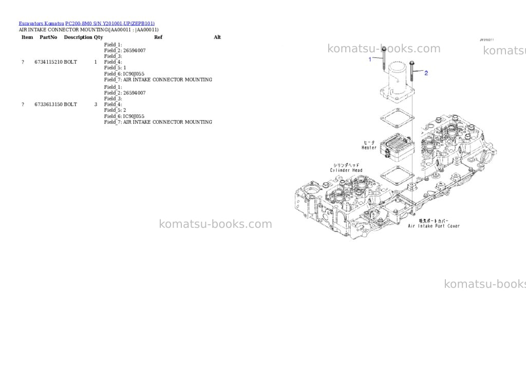 Komatsu pc200-8m0 s/n y201001-up Parts catalog cover Page 10 Komatsu pc200-8m0 s/n y201001-up Parts catalog cover Page 10