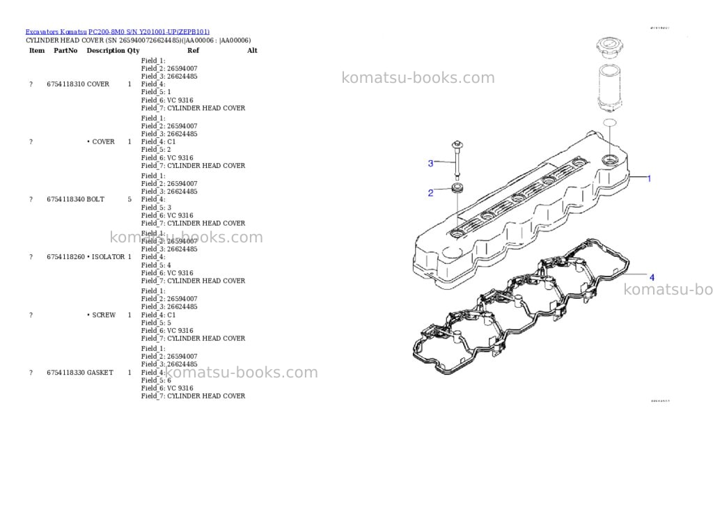 Komatsu pc200-8m0 s/n y201001-up Parts catalog cover Page 5 Komatsu pc200-8m0 s/n y201001-up Parts catalog cover Page 5