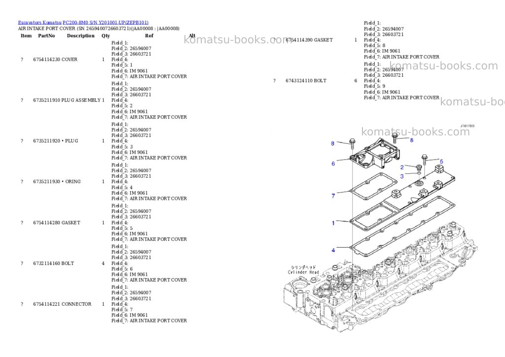 Komatsu pc200-8m0 s/n y201001-up Parts catalog cover Page 7 Komatsu pc200-8m0 s/n y201001-up Parts catalog cover Page 7