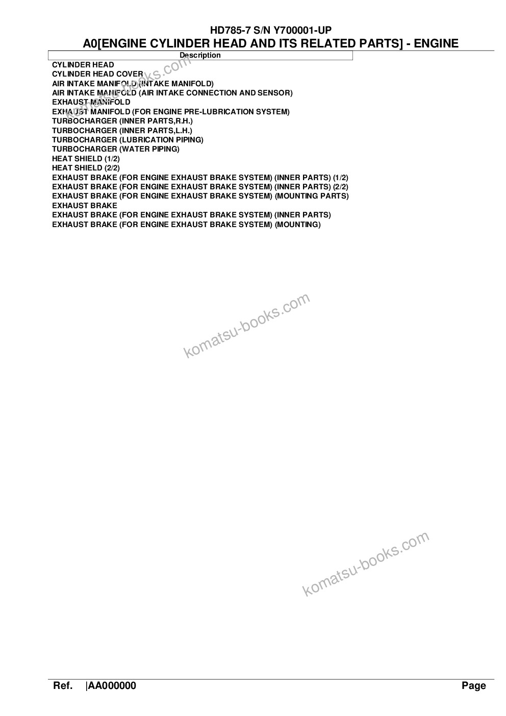 Komatsu hd785-7 s/n y700001-up Parts catalog cover