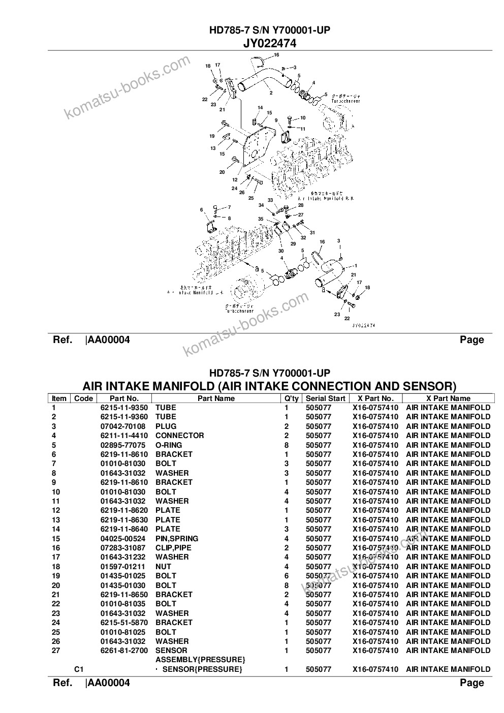 Komatsu hd785-7 s/n y700001-up Parts catalog cover Page 6