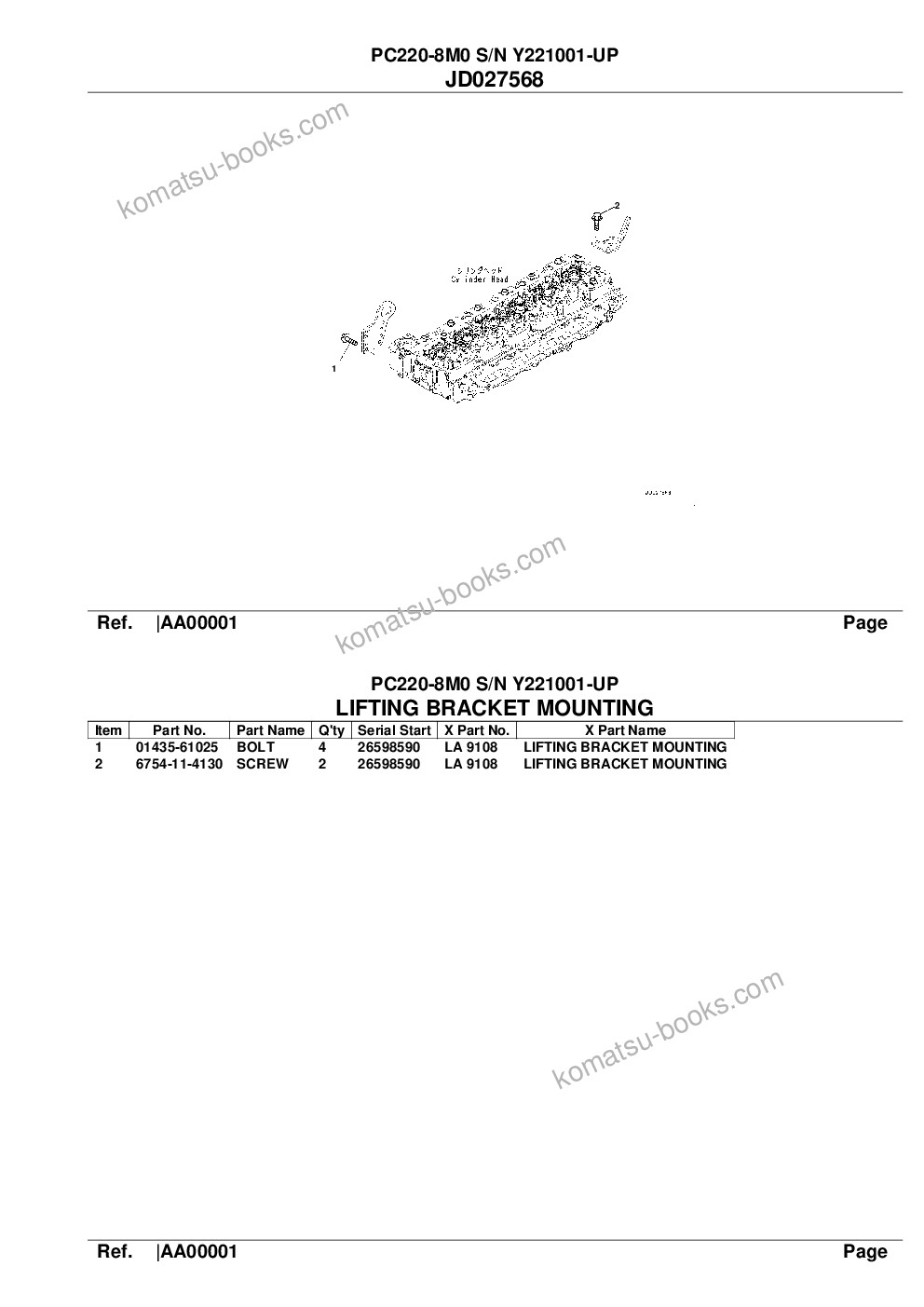 Komatsu pc220-8m0 s/n y221001-up Parts catalog cover Page 2 Komatsu pc220-8m0 s/n y221001-up Parts catalog cover Page 2