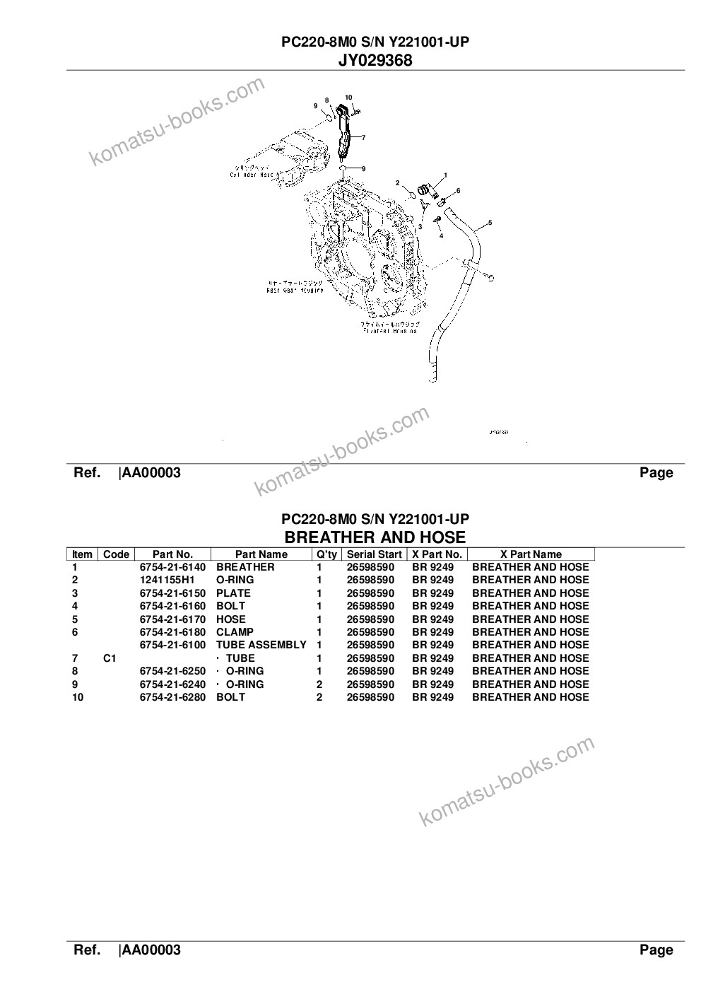 Komatsu pc220-8m0 s/n y221001-up Parts catalog cover Page 4 Komatsu pc220-8m0 s/n y221001-up Parts catalog cover Page 4