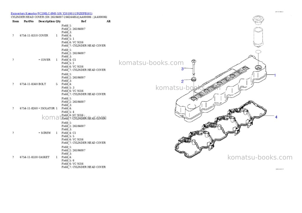Komatsu pc200lc-8m0 s/n y201001-up Parts catalog cover Page 5