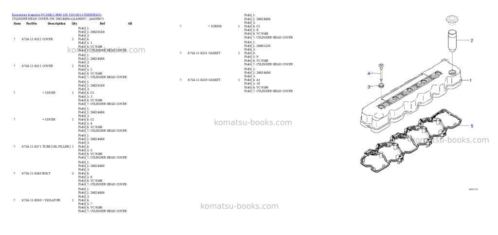 Komatsu pc200lc-8m0 s/n y201001-up Parts catalog cover Page 6