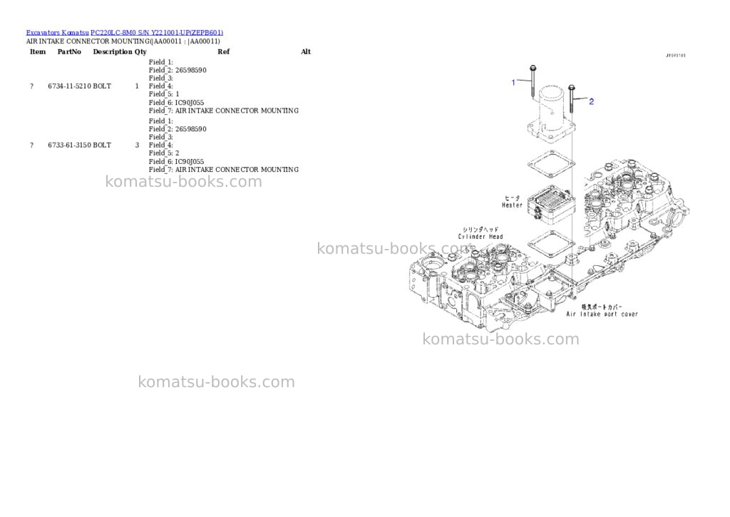 Komatsu pc220lc-8m0 s/n y221001-up Parts catalog cover Page 10