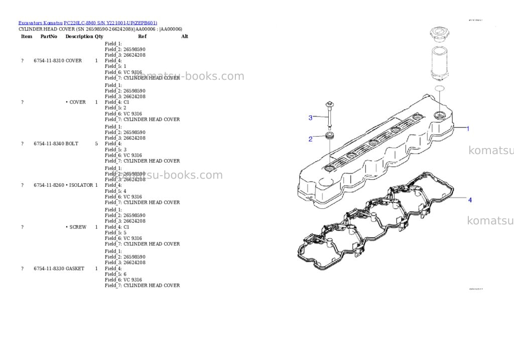 Komatsu pc220lc-8m0 s/n y221001-up Parts catalog cover Page 5