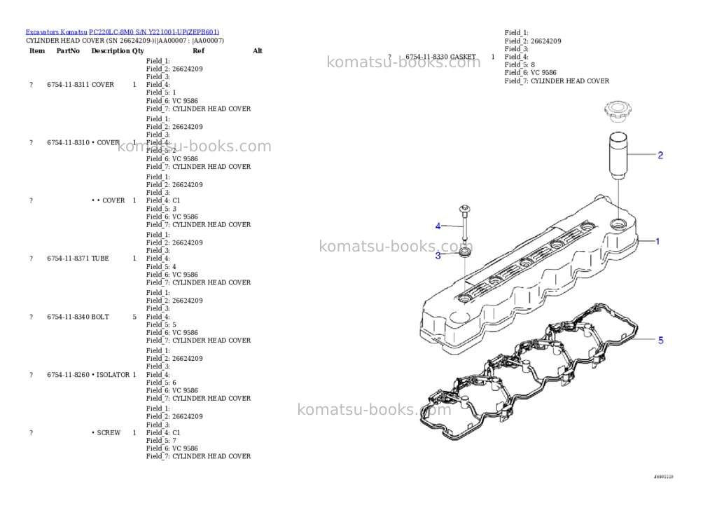 Komatsu pc220lc-8m0 s/n y221001-up Parts catalog cover Page 6