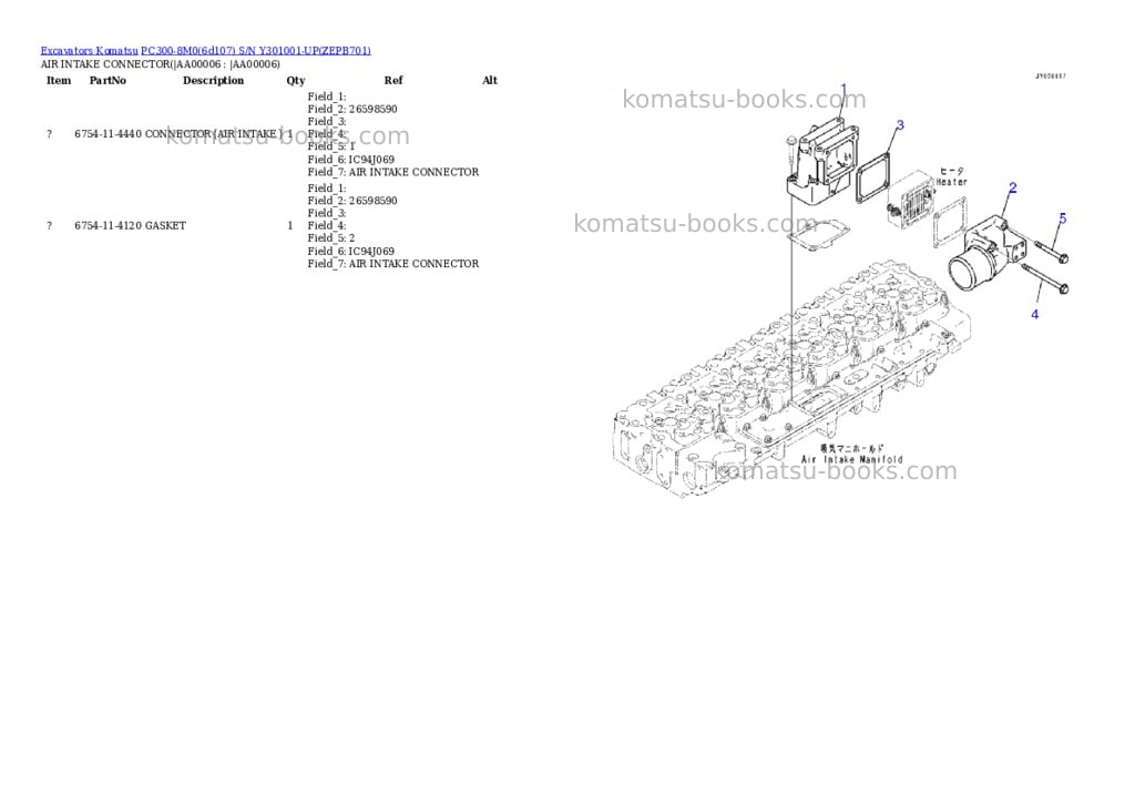 Komatsu pc300-8m0 s/n y301001-up Parts catalog cover Page 4 Komatsu pc300-8m0 s/n y301001-up Parts catalog cover Page 4