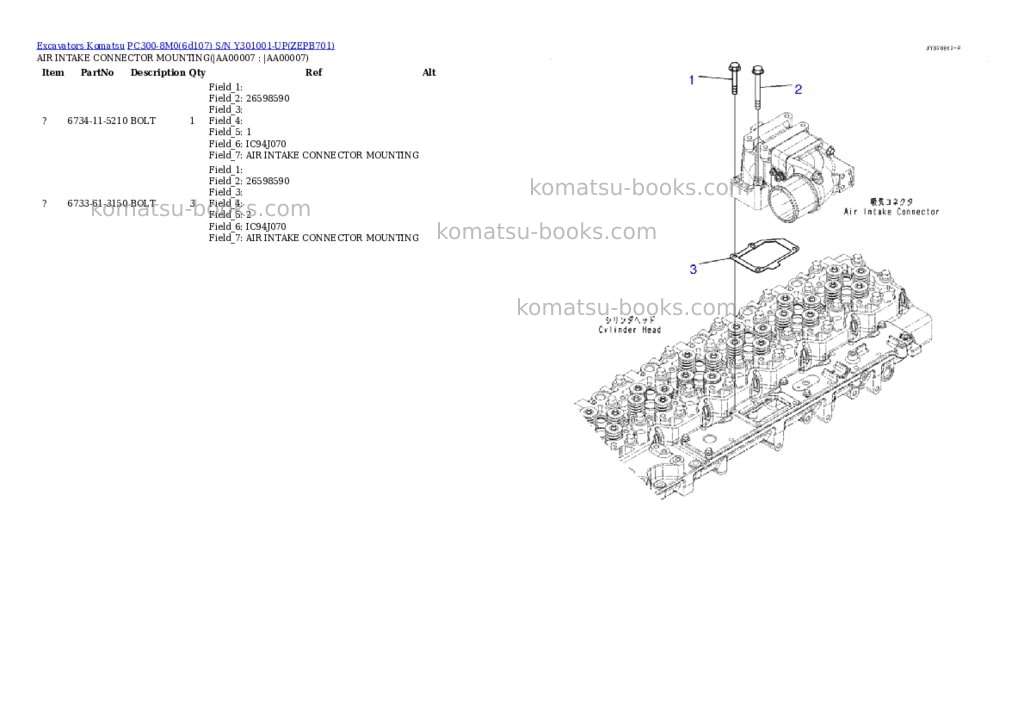 Komatsu pc300-8m0 s/n y301001-up Parts catalog cover Page 5 Komatsu pc300-8m0 s/n y301001-up Parts catalog cover Page 5