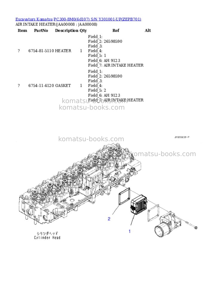 Komatsu pc300-8m0 s/n y301001-up Parts catalog cover Page 6 Komatsu pc300-8m0 s/n y301001-up Parts catalog cover Page 6