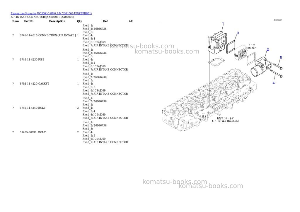 Komatsu pc300lc-8m0 s/n y301001-up Parts catalog cover Page 5