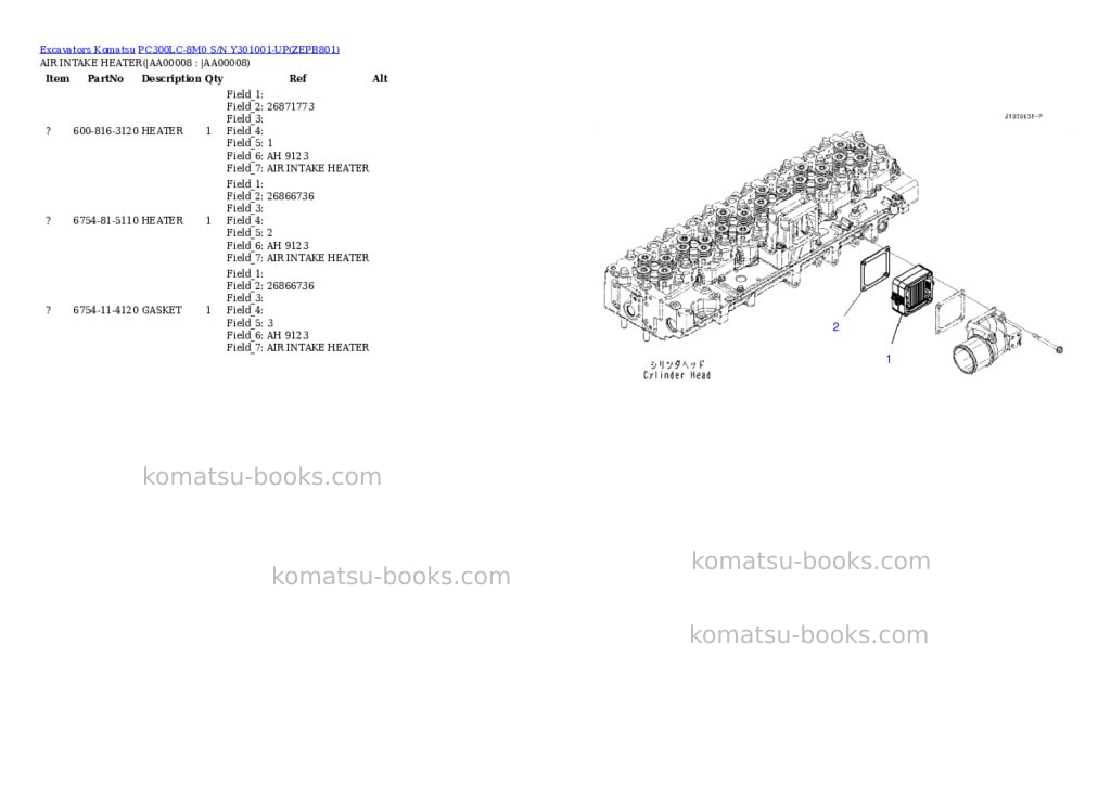 Komatsu pc300lc-8m0 s/n y301001-up Parts catalog cover Page 7