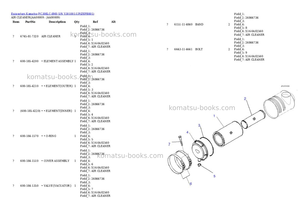 Komatsu pc300lc-8m0 s/n y301001-up Parts catalog cover Page 8