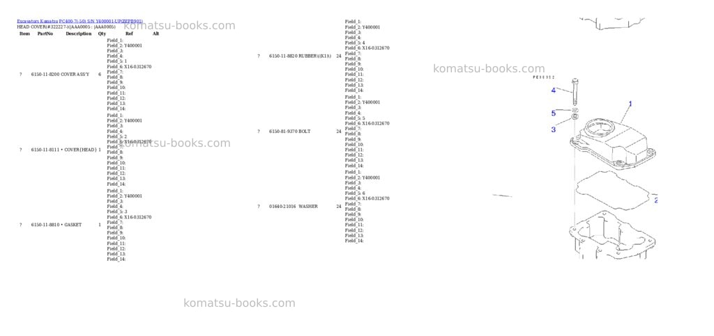 Komatsu pc400-7-50 s/n y400001-up Parts catalog cover Page 4 Komatsu pc400-7-50 s/n y400001-up Parts catalog cover Page 4