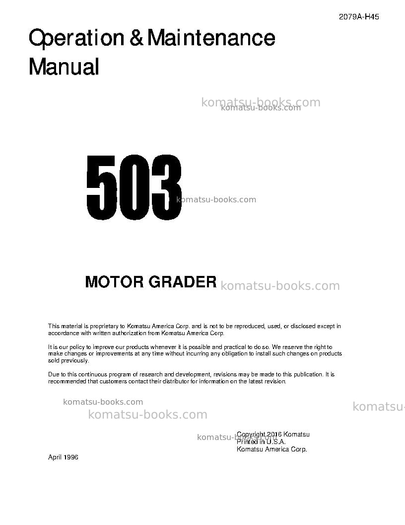 Komatsu 503 Operation manual cover Komatsu 503 Operation manual cover