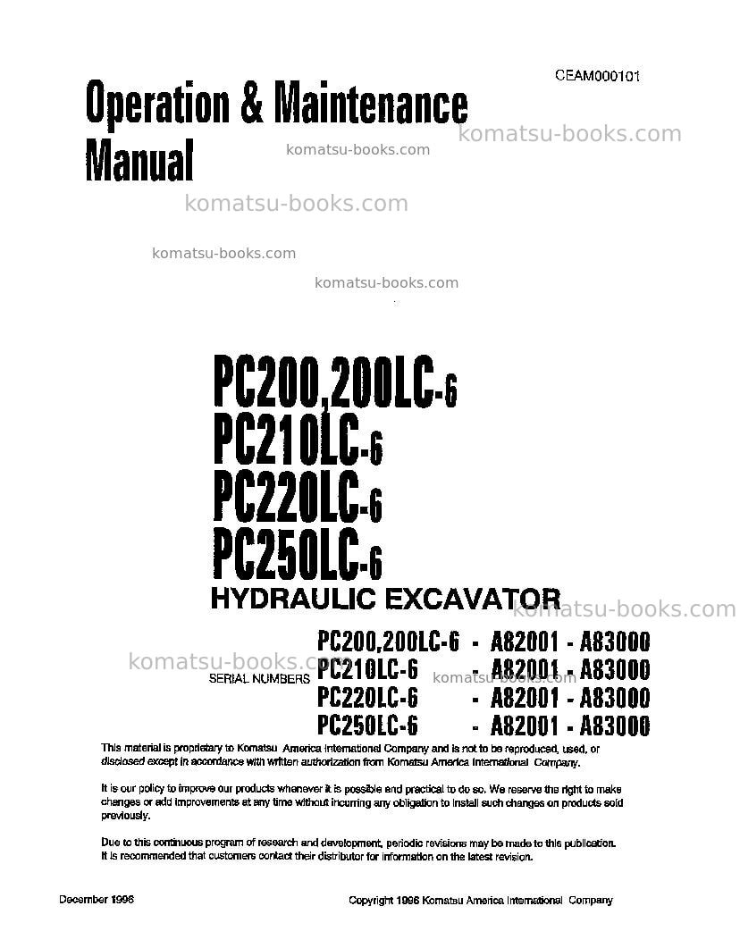 Komatsu pc210lc-6usa-lc Operation manual cover Komatsu pc210lc-6usa-lc Operation manual cover