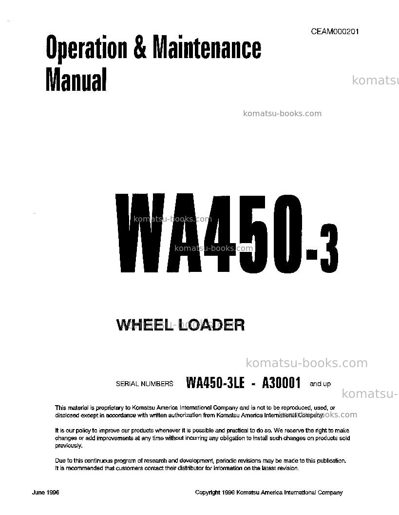 Komatsu wa450-3usa-l Operation manual cover Komatsu wa450-3usa-l Operation manual cover
