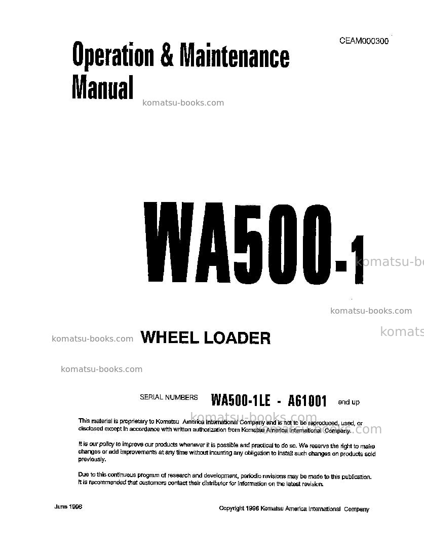 Komatsu wa500-1jpn-le Operation manual cover Komatsu wa500-1jpn-le Operation manual cover