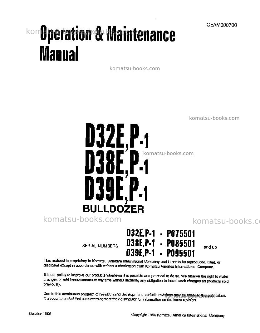 Komatsu d39e-1usa Operation manual cover