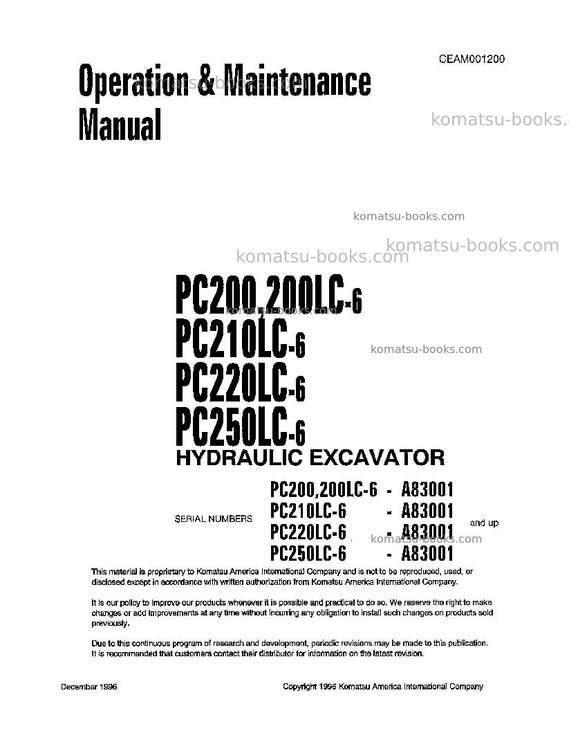 Komatsu pc200lc-6usa-le Operation manual cover Komatsu pc200lc-6usa-le Operation manual cover
