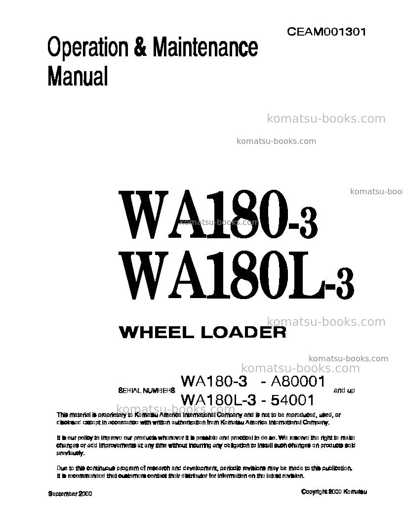 Komatsu wa180l-3jpn Operation manual cover