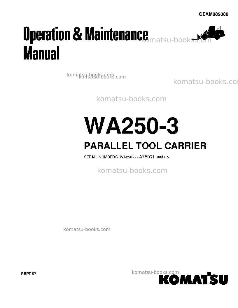 Komatsu wa250pt-3usa-l Operation manual cover