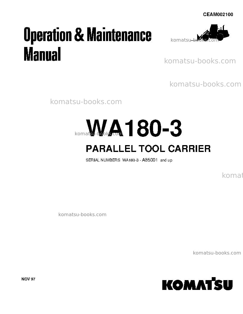 Komatsu wa180pt-3usa-l Operation manual cover