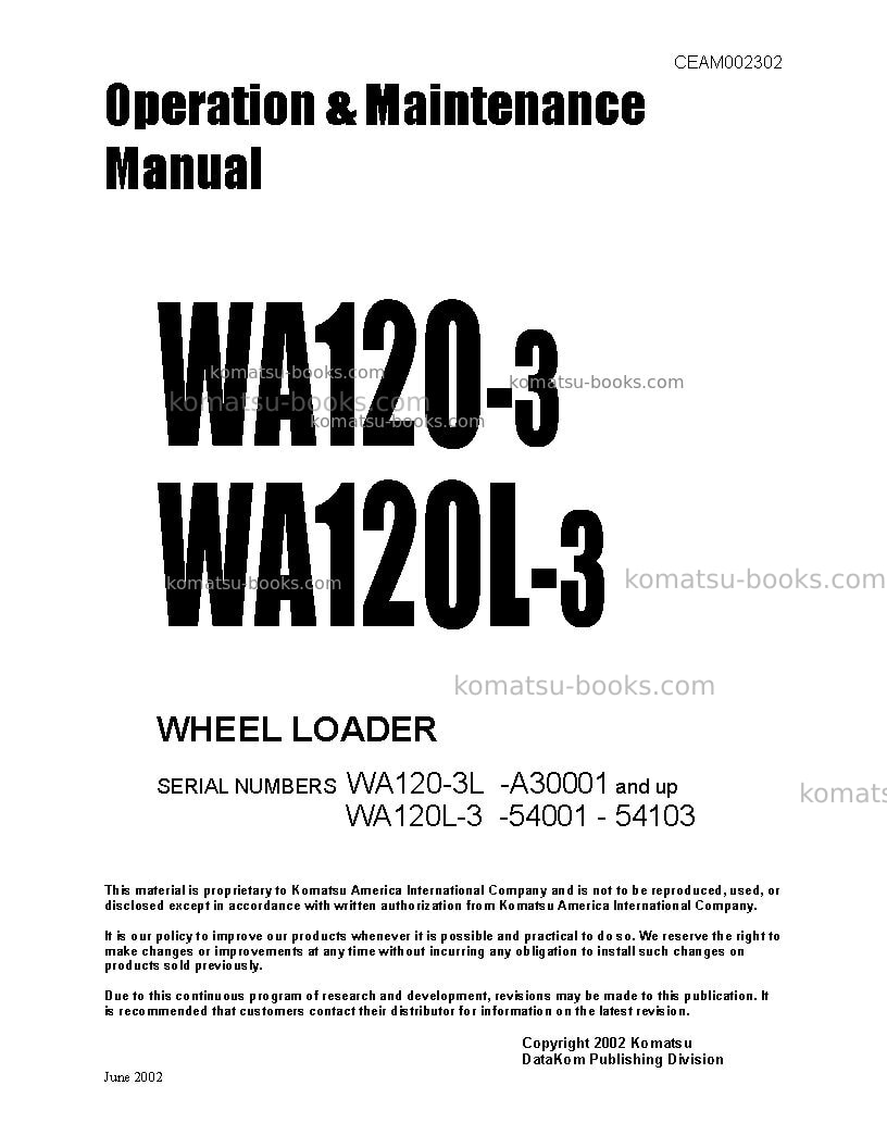 Komatsu wa120l-3jpn Operation manual cover