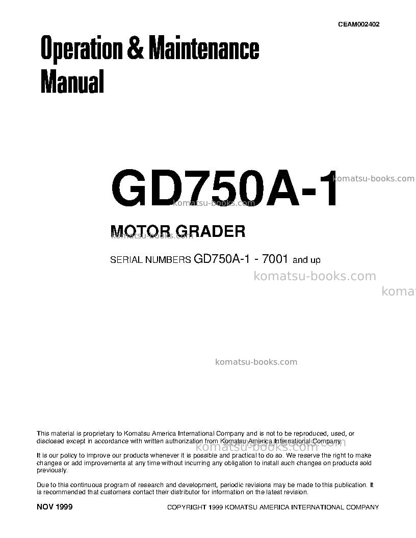 Komatsu gd750a-1usa Operation manual cover Komatsu gd750a-1usa Operation manual cover