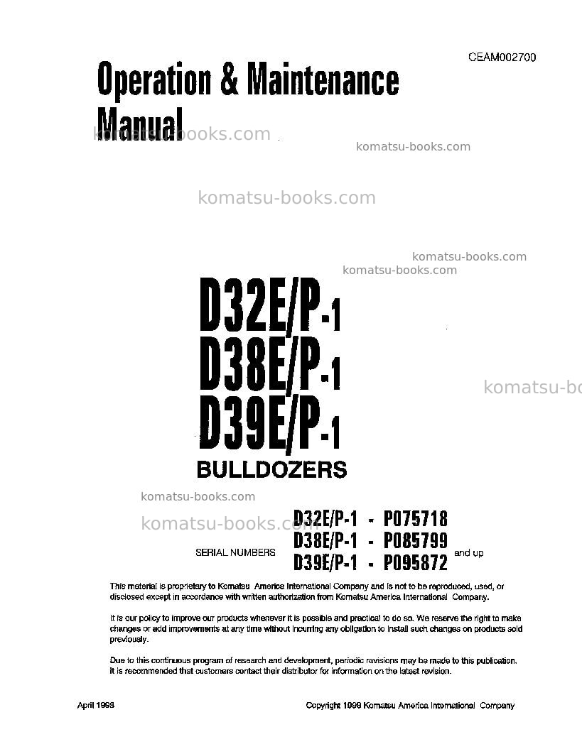 Komatsu d39p-1usa Operation manual cover Komatsu d39p-1usa Operation manual cover