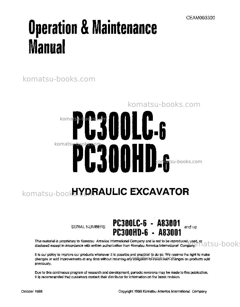 Komatsu pc300hd-6usa-le Operation manual cover Komatsu pc300hd-6usa-le Operation manual cover