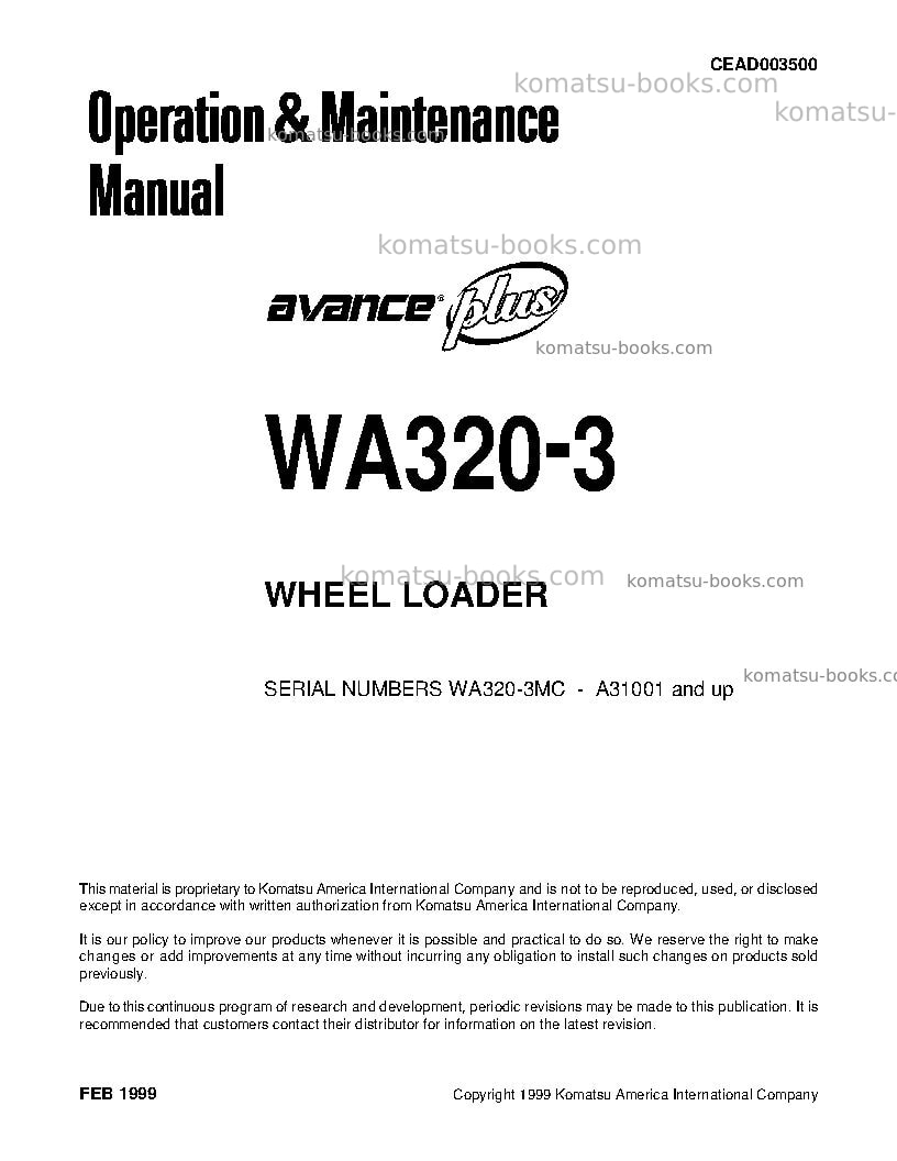 Komatsu wa320-3jpn-mc Operation manual cover