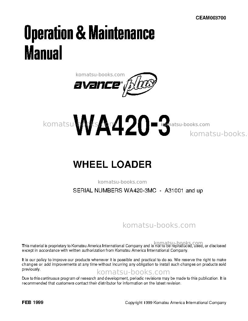 Komatsu wa420-3usa-mc Operation manual cover Komatsu wa420-3usa-mc Operation manual cover