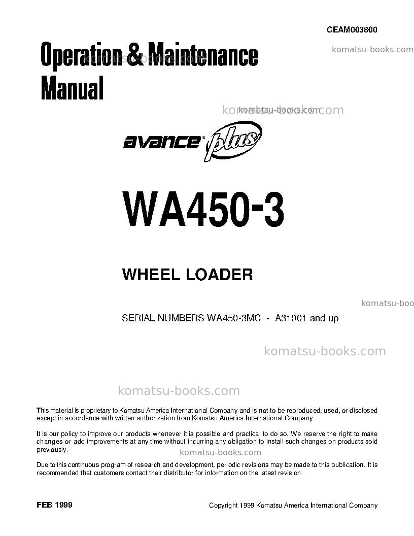 Komatsu wa450-3usa-mc Operation manual cover Komatsu wa450-3usa-mc Operation manual cover
