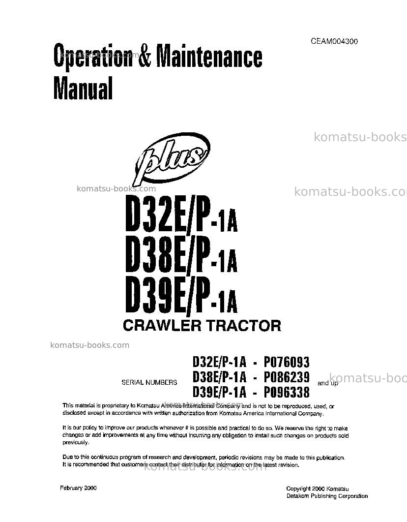 Komatsu d38p-1usa-a Operation manual cover Komatsu d38p-1usa-a Operation manual cover
