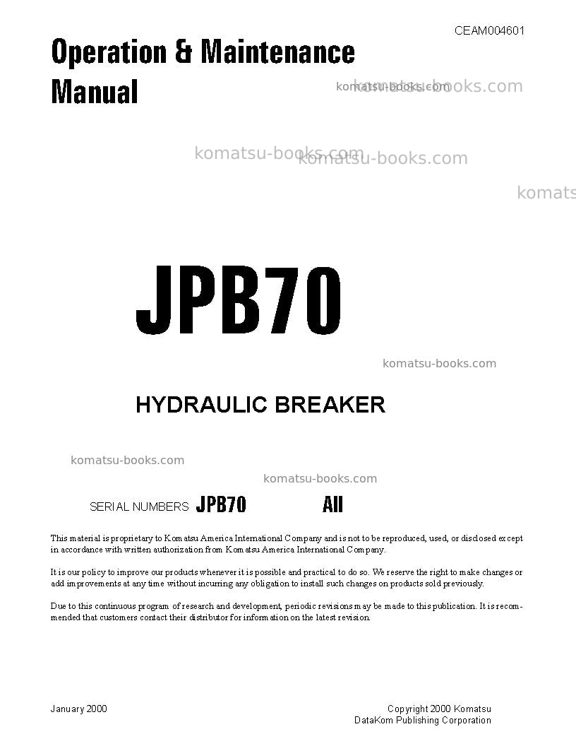 Komatsu jpb70usa Operation manual cover Komatsu jpb70usa Operation manual cover