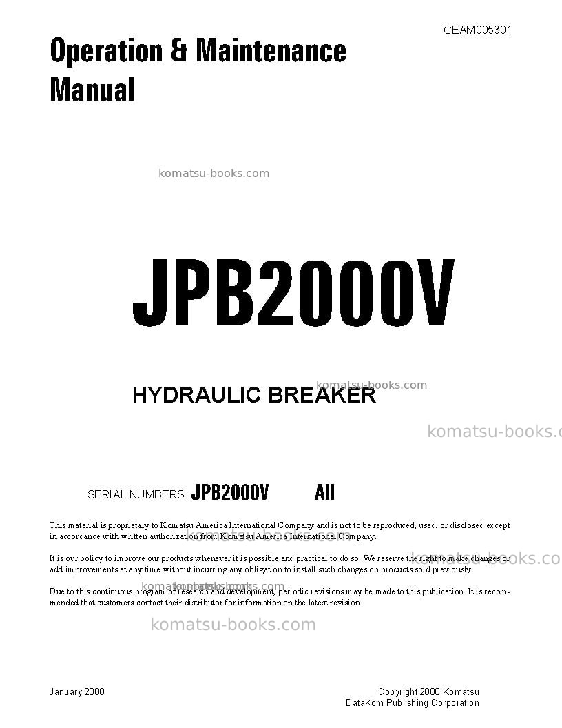 Komatsu jpb2000vusa Operation manual cover Komatsu jpb2000vusa Operation manual cover