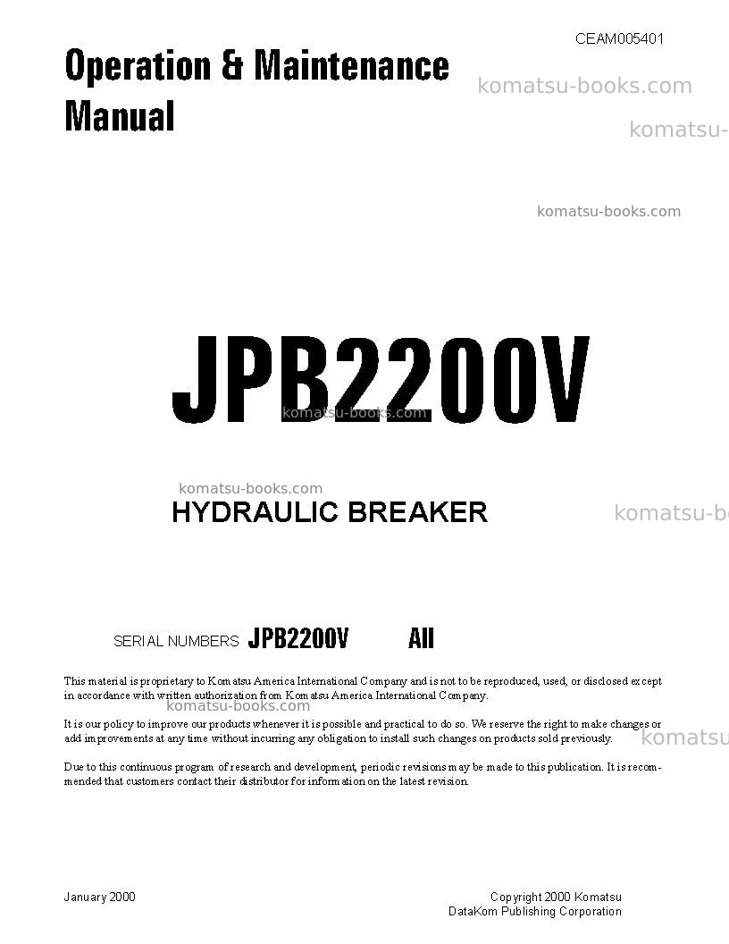 Komatsu jpb2200vusa Operation manual cover Komatsu jpb2200vusa Operation manual cover